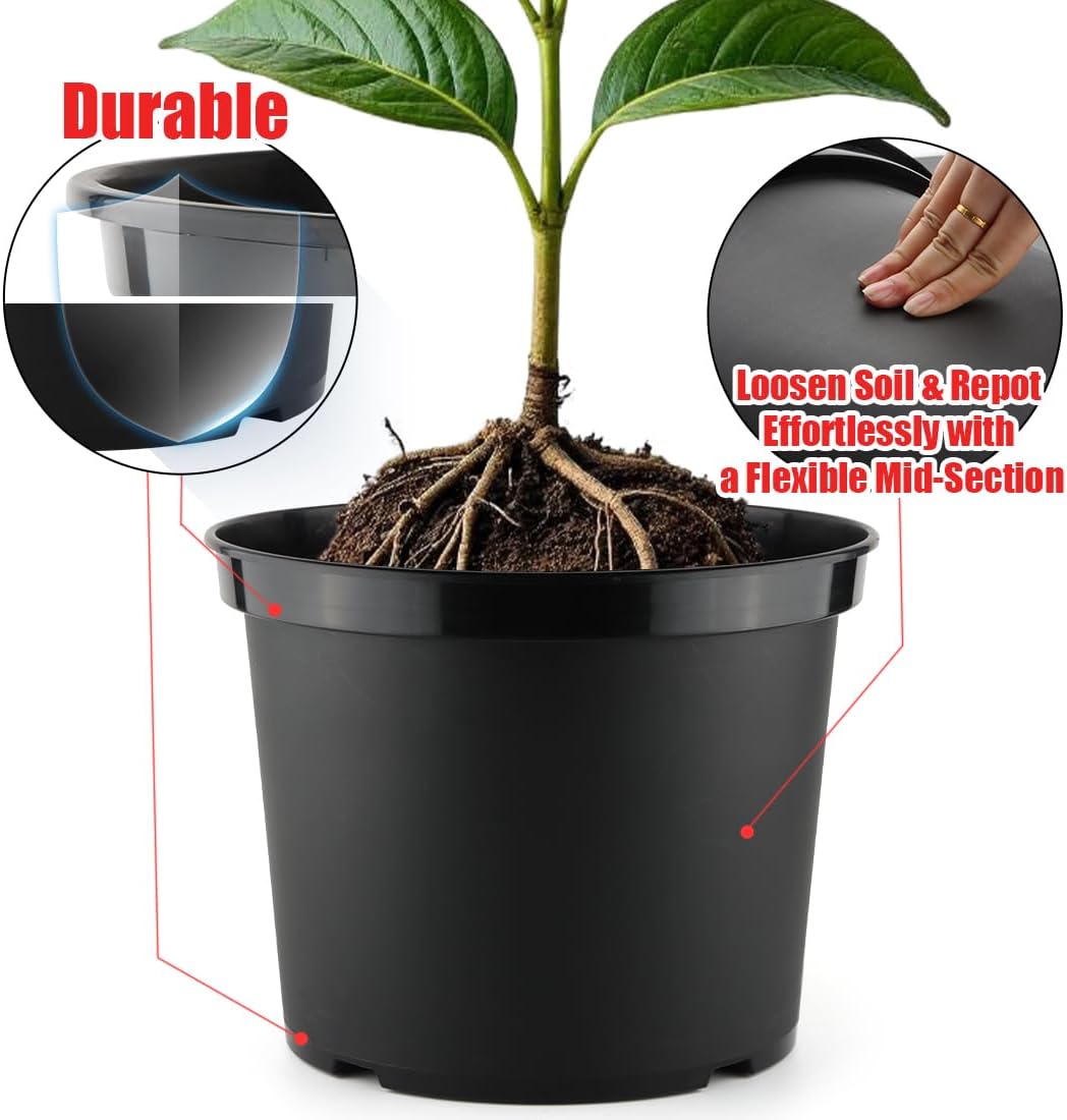 5 Gallon 12 Inch Plastic Nursery Pots, Plant Containers with Drainage Holes, Round Sturdy Garden Planters for Indoor/Outdoor Greenery, Gardening Gifts for — image 3