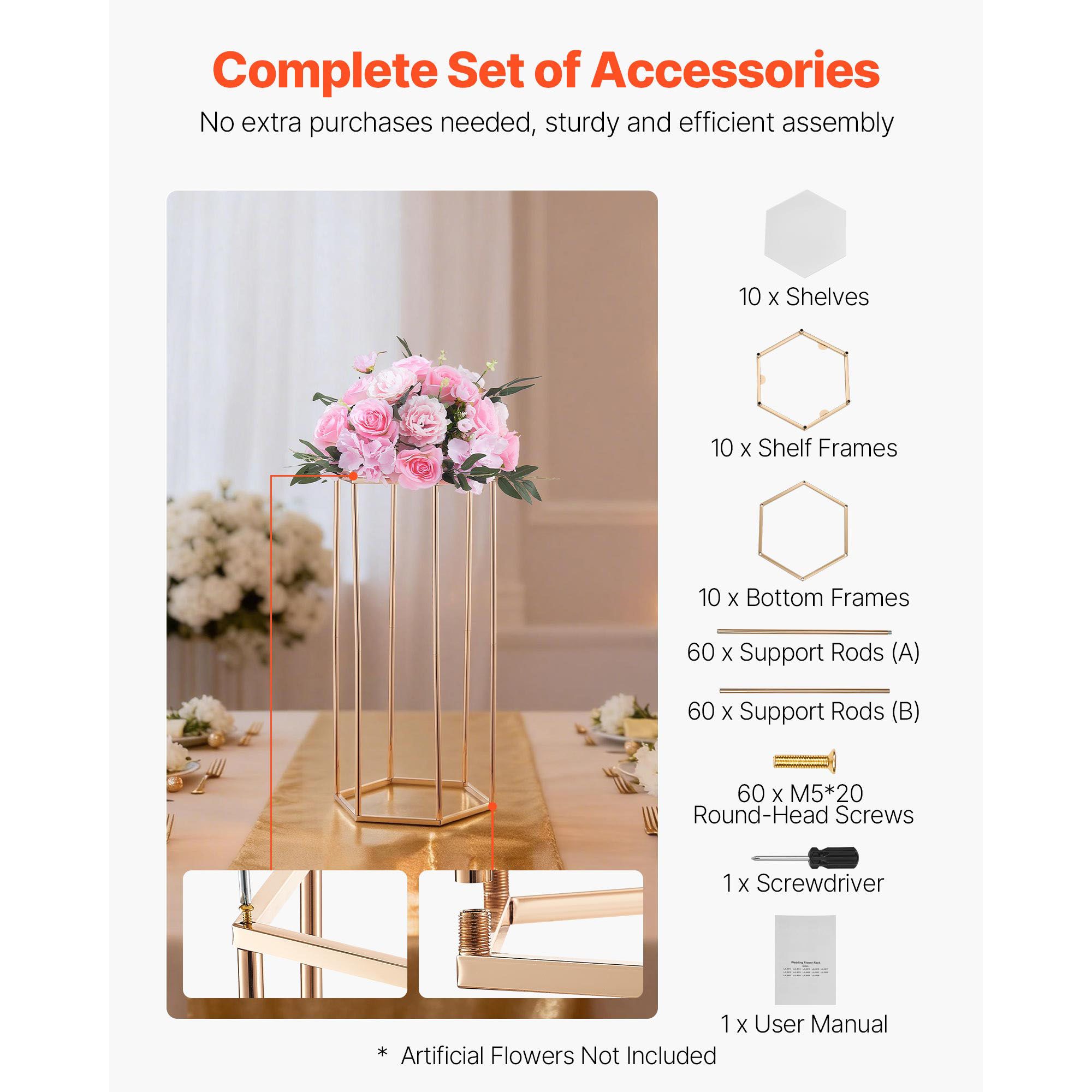 Wedding Flower Stand, 10PCS 60cm Column Flower Stand, Floral Stands with Acrylic Laminate, Hexagonal Cubic Floral Display Rack for Wedding, Party, Birthday — image 5