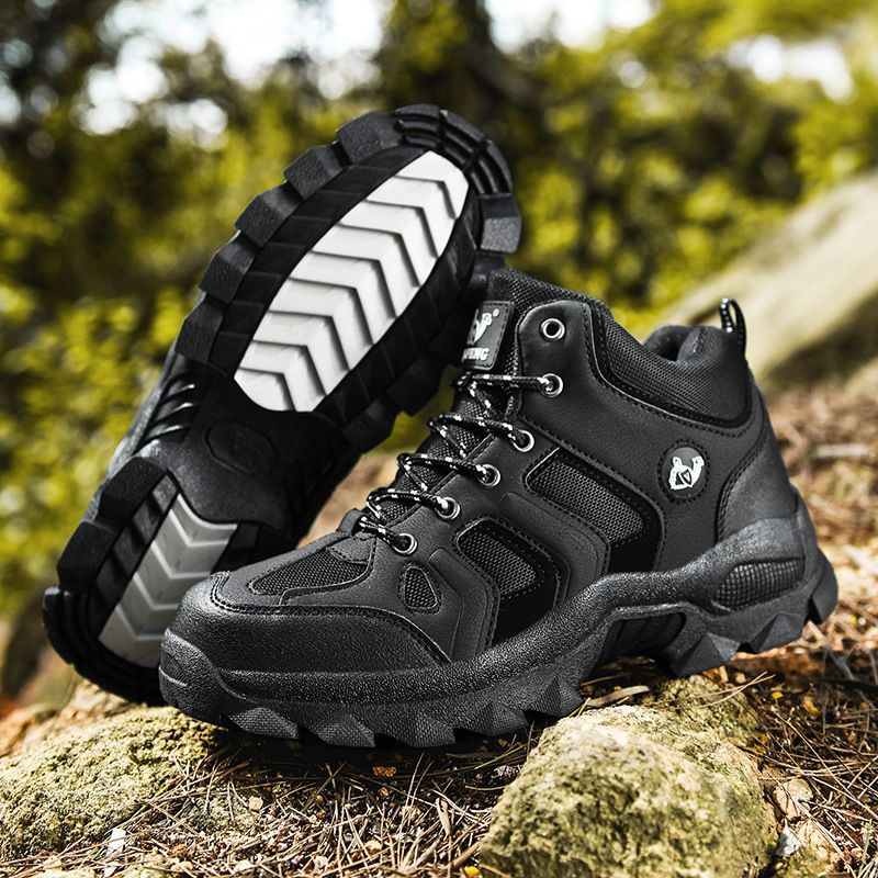 QIFENG Mens High Top Hiking Shoes Anti Slip Rubber Sole Black cotton 44 โ image 4