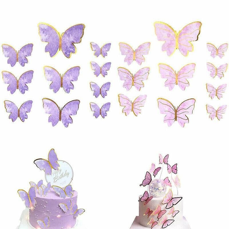 10Pcs Butterfly Paper Toppers Happy Birthday Cake & Festival Theme Decor - Pink Phnom Penh โ image 6