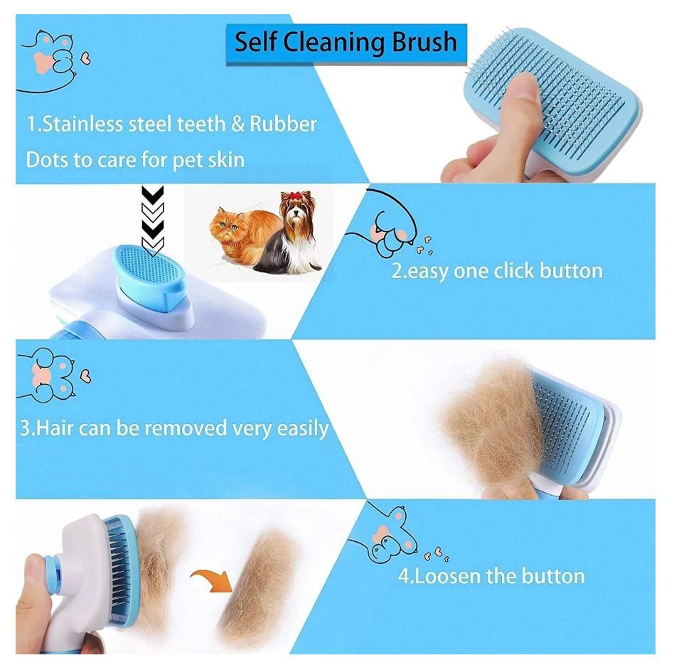 Self-cleaning pet brush, blue, for cats and dogs โ image 3
