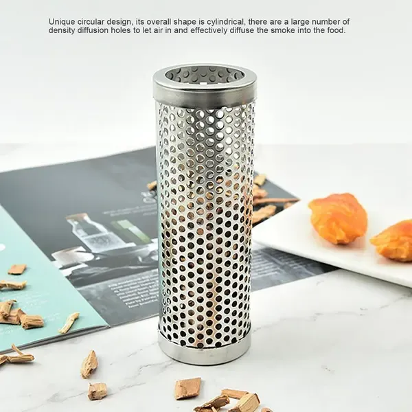 304 Stainless Steel Pellet Smoker Tube with Large Capacity Mesh for Hot and Cold Smoking on BBQ Grills, Silver, 15 × 5 cm — image 5