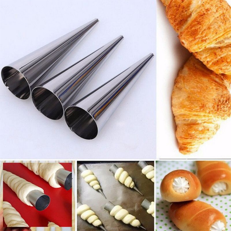 3 PCS Stainless Steel Cream Roll Horn Forms Croissant Cones Moulds for Baking Cream Horn Cones Tubes Stainless Steel Conical โ image 2