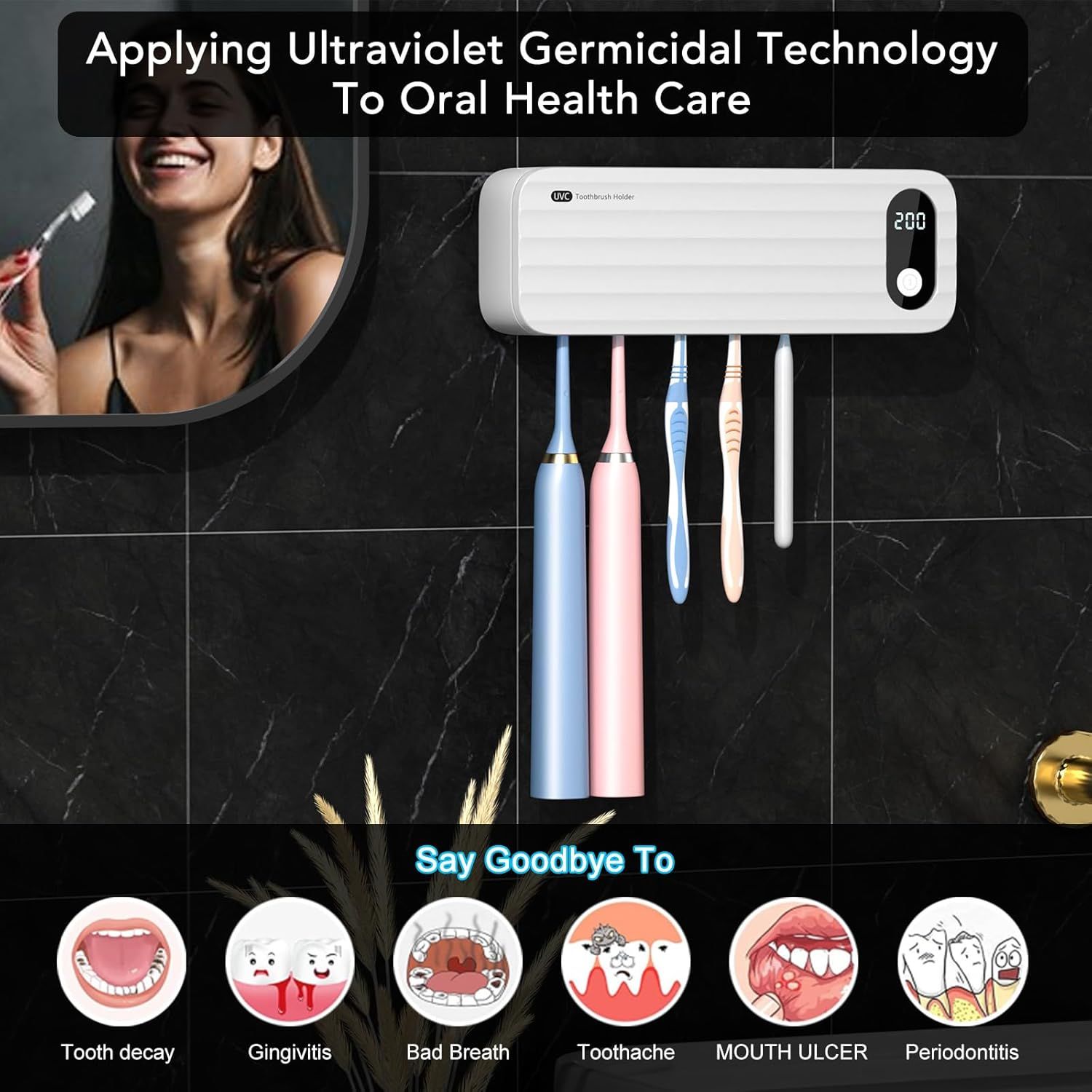 Toothbrush Cleaner, 5 Slots Wall Mounted Toothbrush Holder for Bathroom, Timer Function, Cordless & No Drilling โ image 5