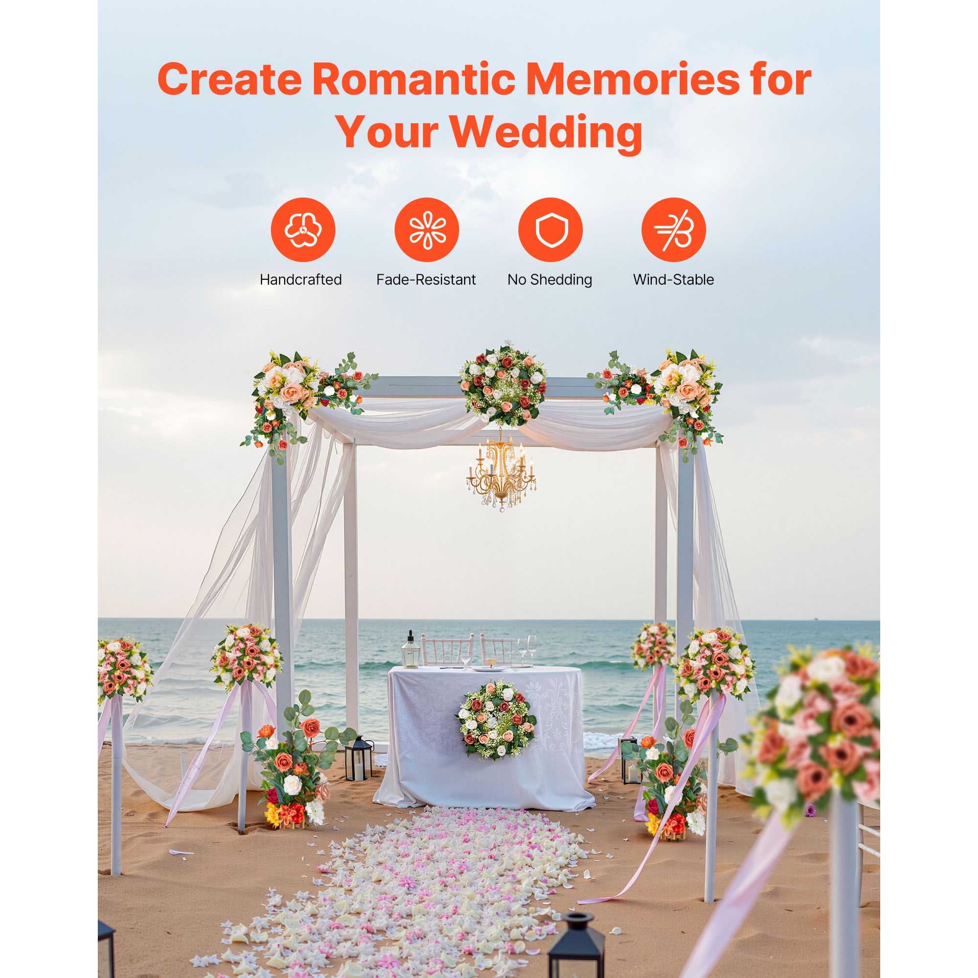 Standing Artificial Flowers Arrangements 4 PCS, 450 mm Tall Faux Flower Decorations for Wedding Aisle Runner Chair, Orange Floral Centerpieces for Ceremony — image 6