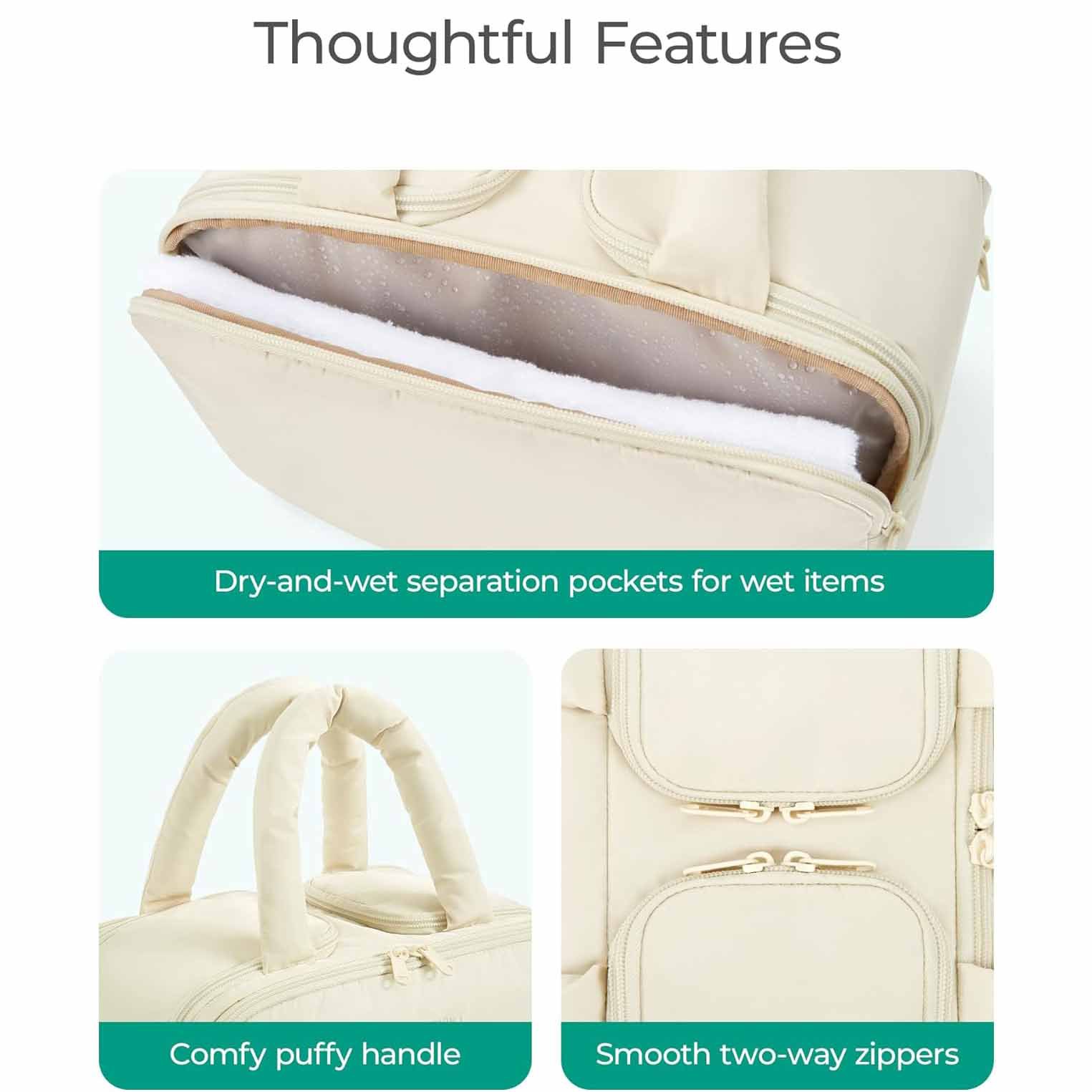 White Puffy Travel Wash Bag with Wide-Mouth Access and Wet-Dry Pockets β image 2