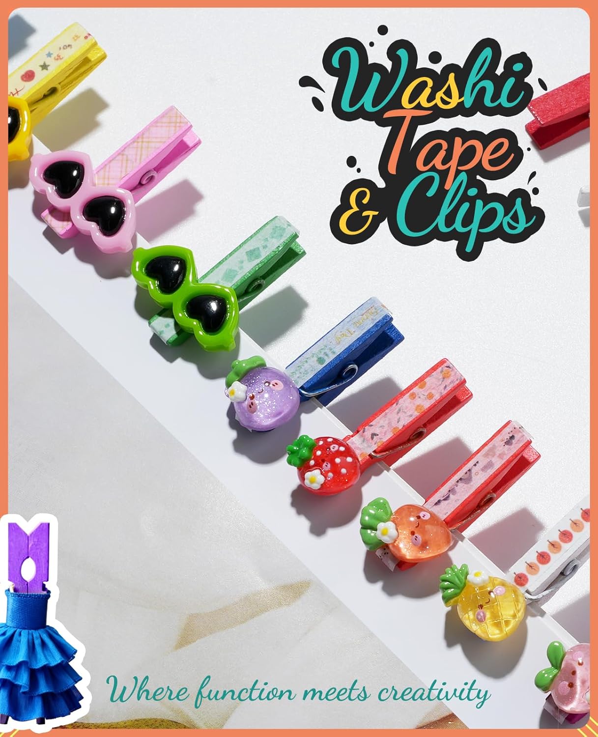 Mini Clothespins, 100 Pcs 1.4'' Strong Mini Clothespins for Photos with 10 Pcs Washi Tapes and 43 Ft Jute Twine, Colorful Wooden Small Clothes Pins for — image 5