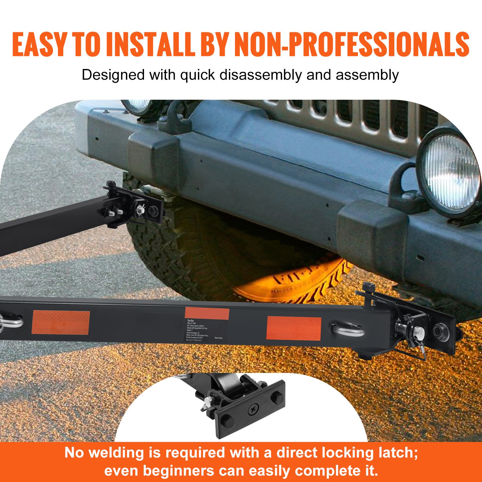 Tow Bar, 2495 kg Towing Capacity with Chains, Powder-Coating Alloy Steel Bumper-Mounted Universal Towing Bar, Coupler Fits 5cm Ball Hitch, 100 cm Opening โ image 5