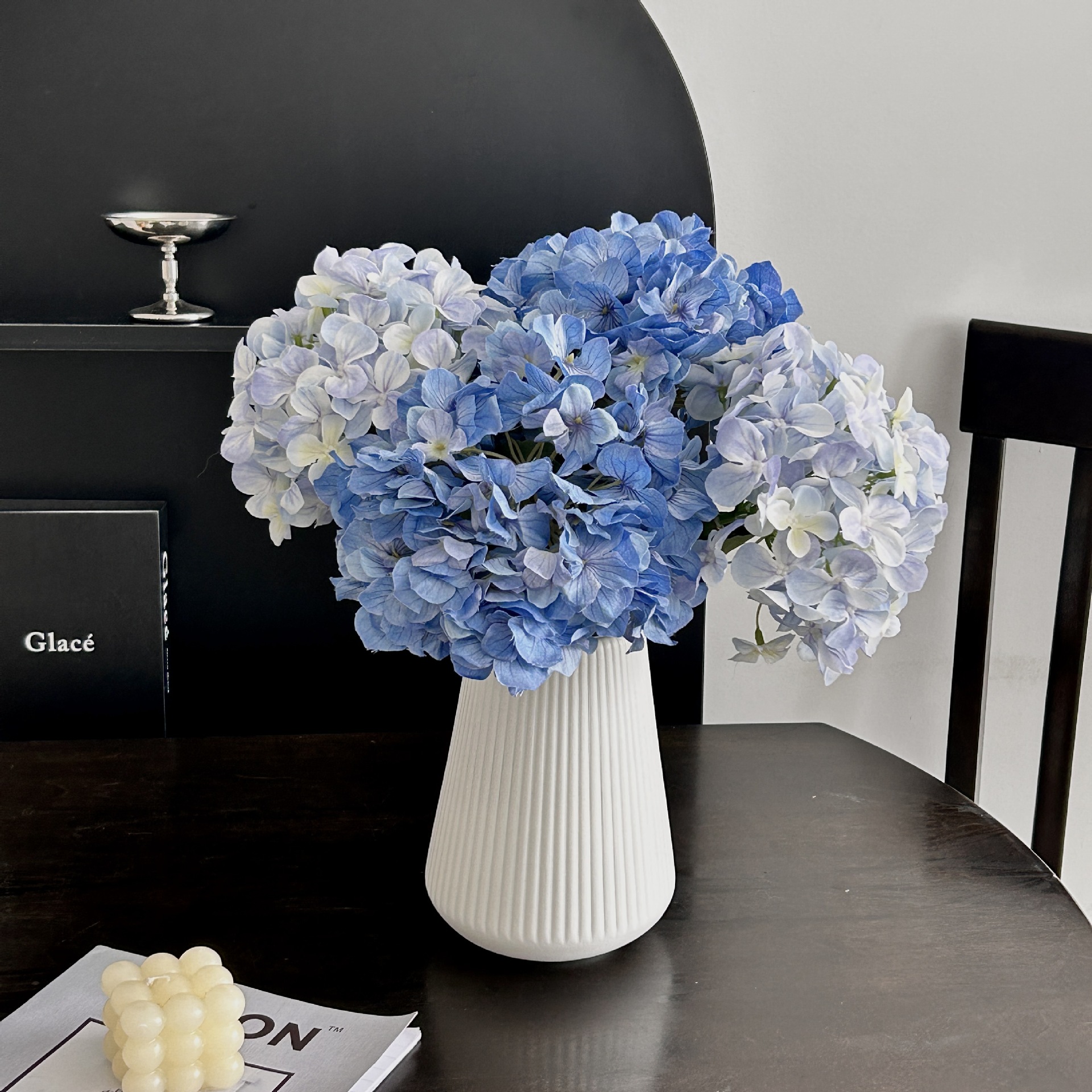 5-Piece Dark Blue Premium Lifelike Hydrangea Artificial Flowers- 60cm Long Stem Faux Floral Bouquet for Home, Wedding & Vase Decor โ image 3