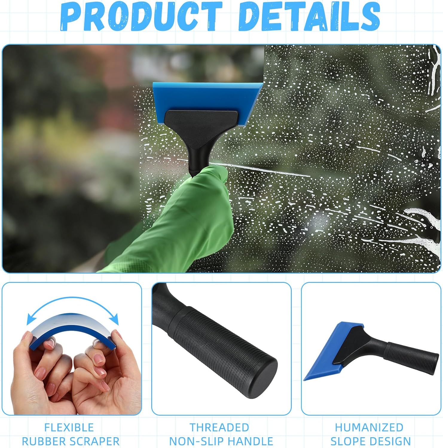 3 Pcs Small Squeegee 5 Inch Window Tint Silicone Squeegee Cleaning with Non Slip Handle Wiper Window Tinting Tools for Car Glass Mirror Shower Bathroom Auto — image 3