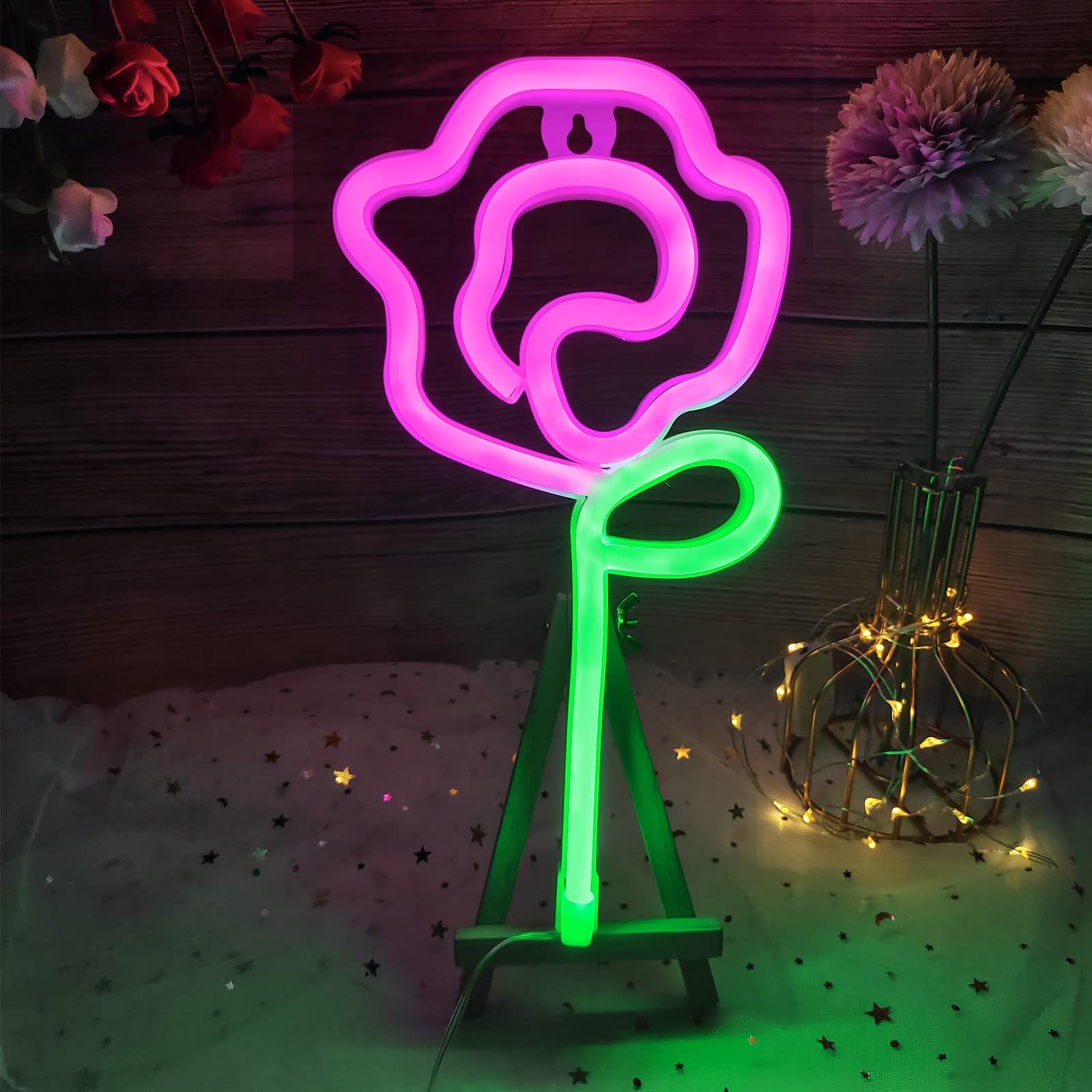 Neon Pink Rose Flower Neon sign USB/Battery Powered Night Sign LED Wall Sign Wall Art For Night Lamps Light Up Signs — image 3