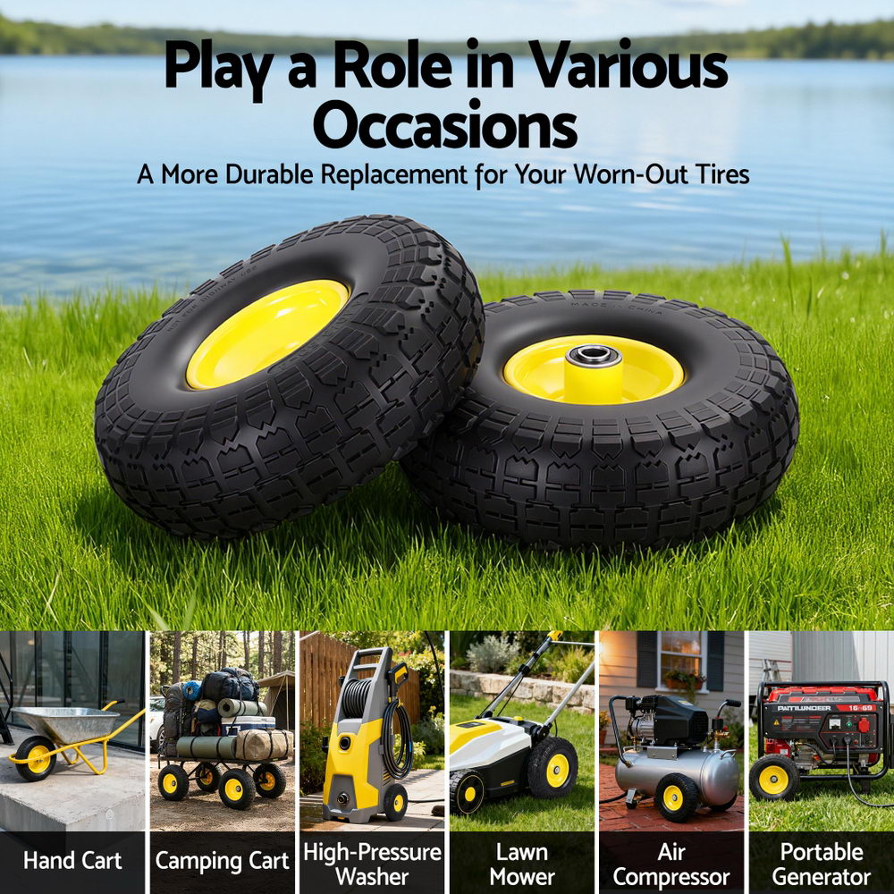 Gardeon 2pcs, 4.10/3.50-4 Tire And Wheel Flat Free, 26cm Solid Rubber Tires with 5/8 Axle Bore Hole And Double Sealed Bearings, Garden — image 4