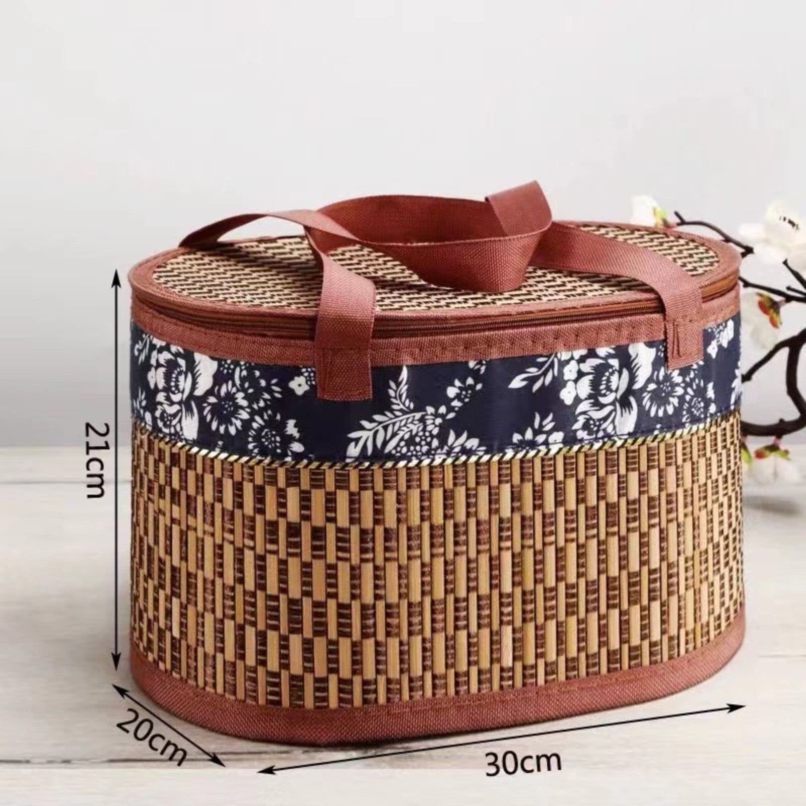 Wicker Basket with Lid,Wicker Picnic Basket with Double Handles,Woven Picnic Storage Rattan Wicker Egg Serving Gift Baskets Food Vintage, Brown — image 4