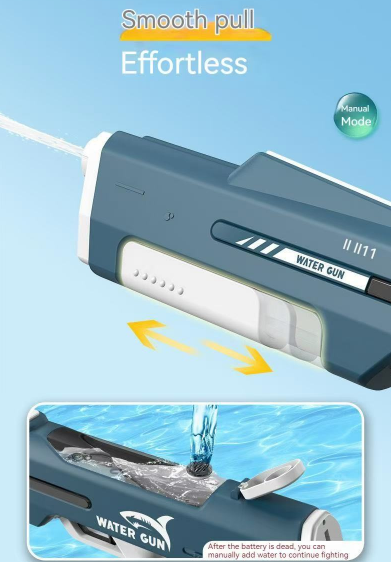 Electric Water Gun Auto Refill 46cm White LED Pulse Blaster High Pressure Toy with External Bottle Connector & Manual Mode for Summer Pool Party — image 4