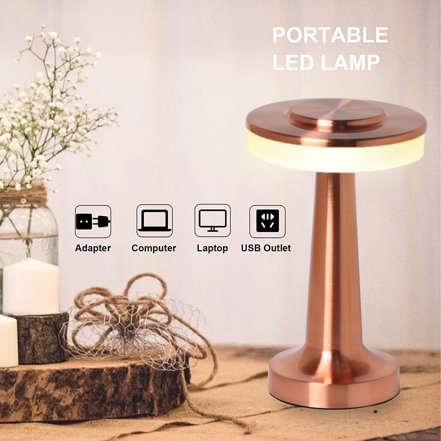 Touch Portable Cordless Desk Lamp, 3 Speed Touch Dimming, Built-in USB Battery Port, Bedroom Bedside Light, Bar Mood Light — image 4