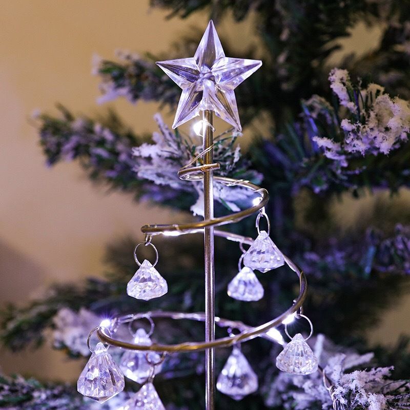 Gold Iron Spiral Crystal Christmas Tree Lamp - Elegant Battery Operated Tabletop Night Light & Ambient Accent LED for Bedroom, Living Room, Birthday & Holiday โ image 4