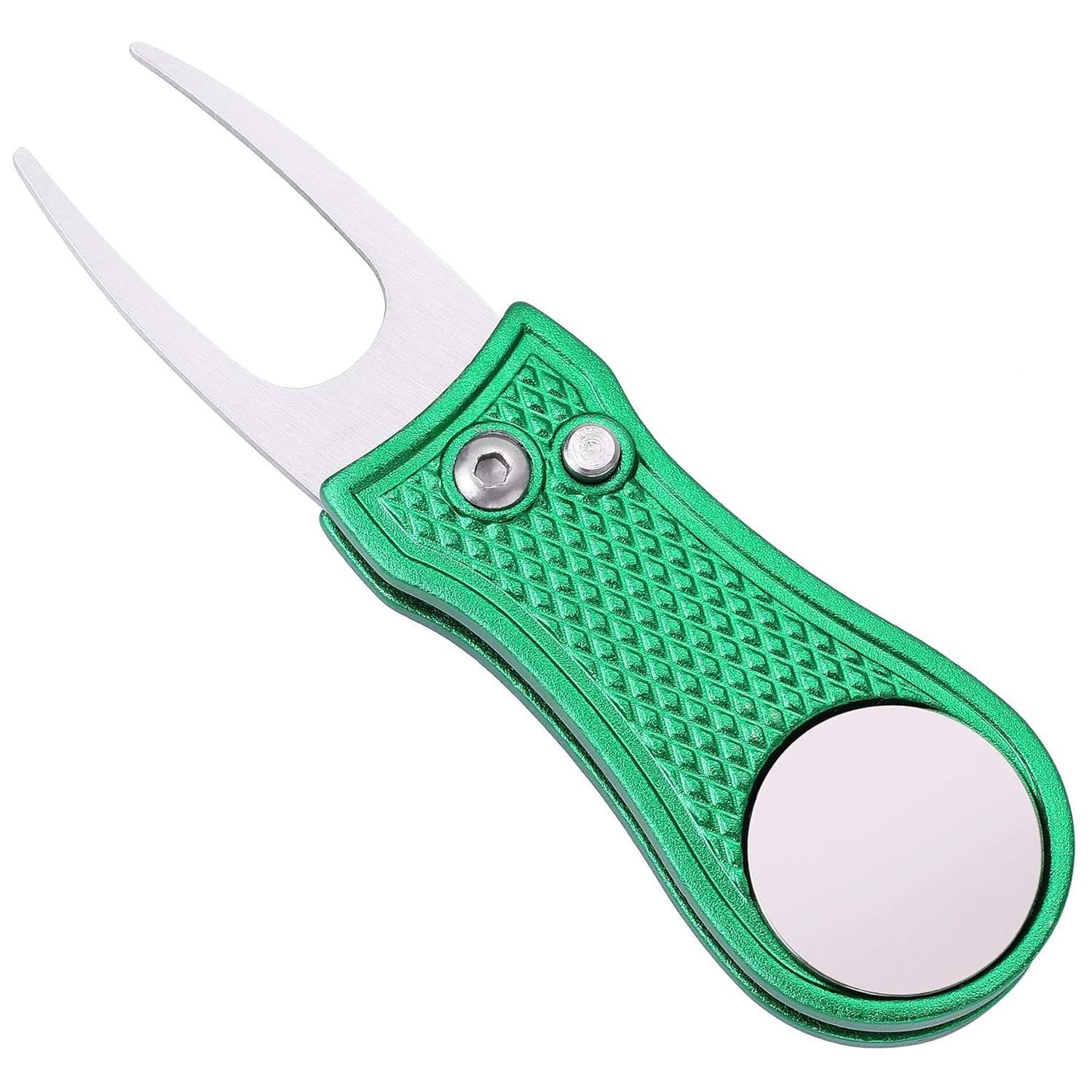 Stainless Steel Golf Green Fork Turf Repair Tool for Lawn Care and Divot Maintenance - Green