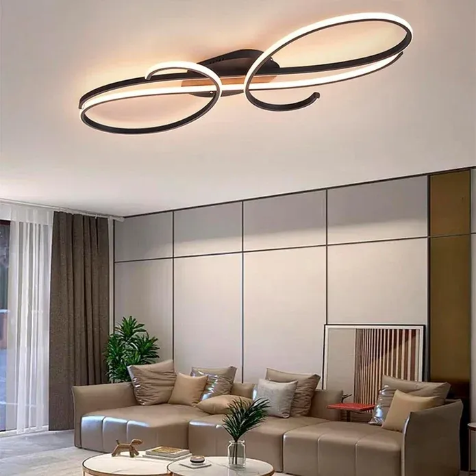 BAMDECOR AD2576 Modern Minimalist Curved Line Iron Aluminum Silicone LED Semi-Flush Mount Ceiling Light For Living Room (Black) — image 3