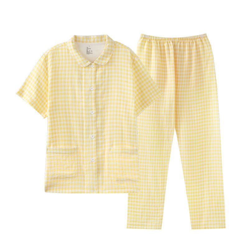 Japanese Cotton Pajama Suit Women Men Short Sleeve Men's Pure Color Short-sleeved Trousers L โ image 5