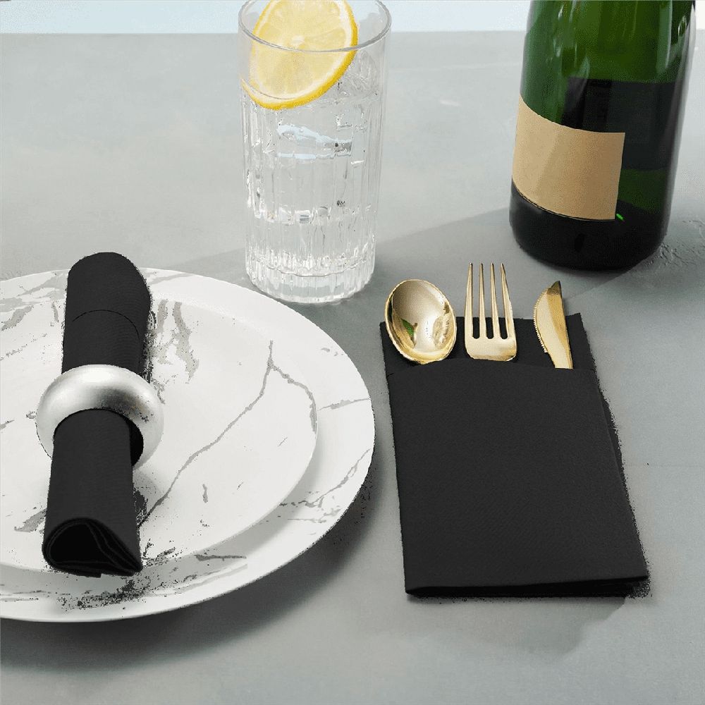 50PCS Disposable Dinner Napkins with Built-in Flatware Pocket,Prefolded Cloth Like Paper Napkins for Wedding Party Black โ image 5
