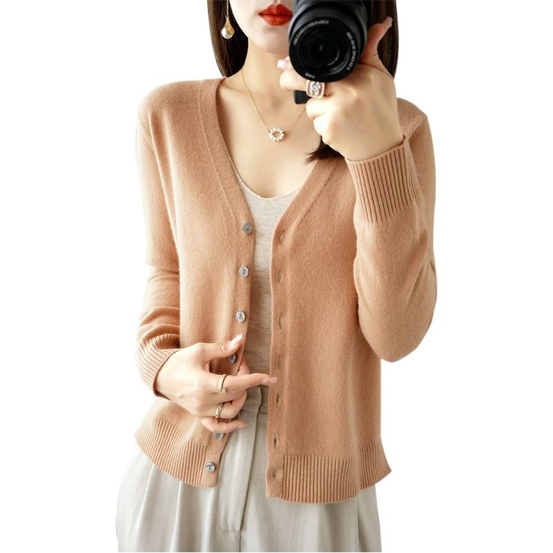 Women V Neck Knitted Cardigan Long Sleeve Sweater haze blue XXL Size: XXL; Height (cm): 175-180; Weight (kg): 65-70; Bust (cm): 98-102; Waist (cm): 82-86 โ image 2