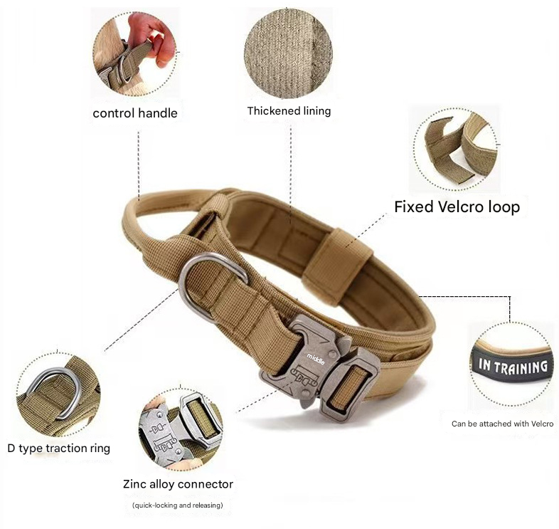 L Khaki Heavy Duty Tactical Dog Collar | Military Grade Nylon with Zinc Alloy Quick-Release Buckle | Padded Training Collar for Medium to Large Breeds — image 3