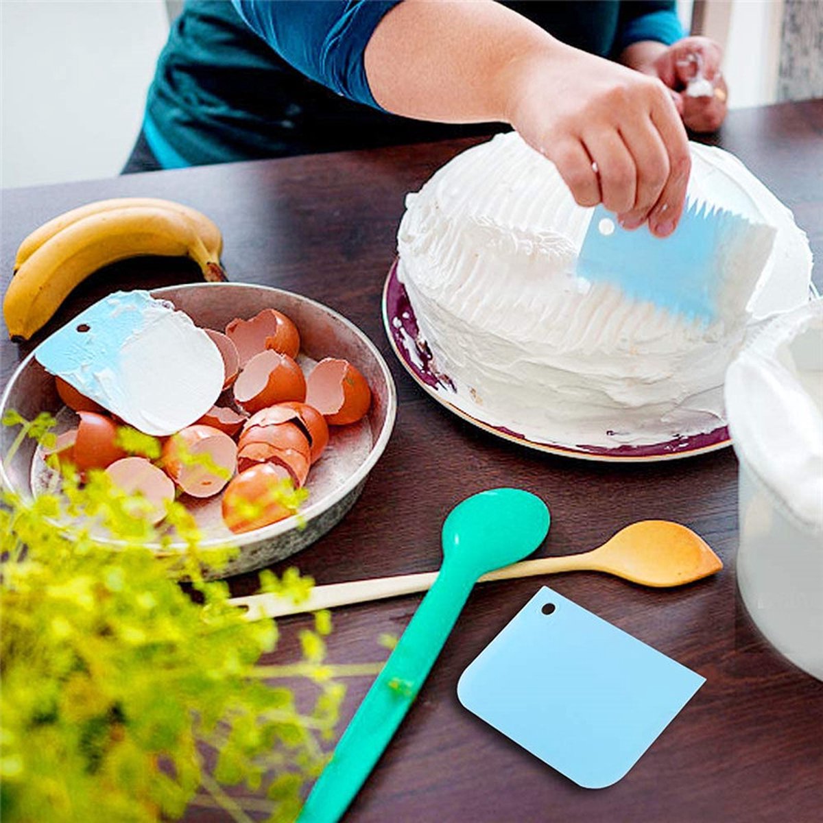 Dough Scraper | Cake Scraper | Dough Cutter | Dough Scraper | 3-Piece | Blue — image 4