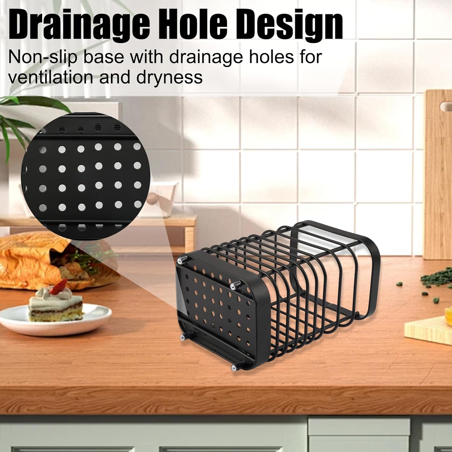 Stainless Steel Kitchen Utensil Holder, Countertop Cutlery Basket and Drainer for Spatulas, Spoons and Chopsticks, Black โ image 3