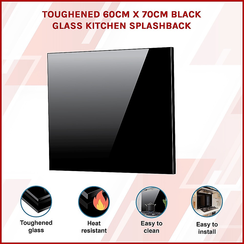 Toughened 60cm x 70cm Black Glass Kitchen Splashback — image 3