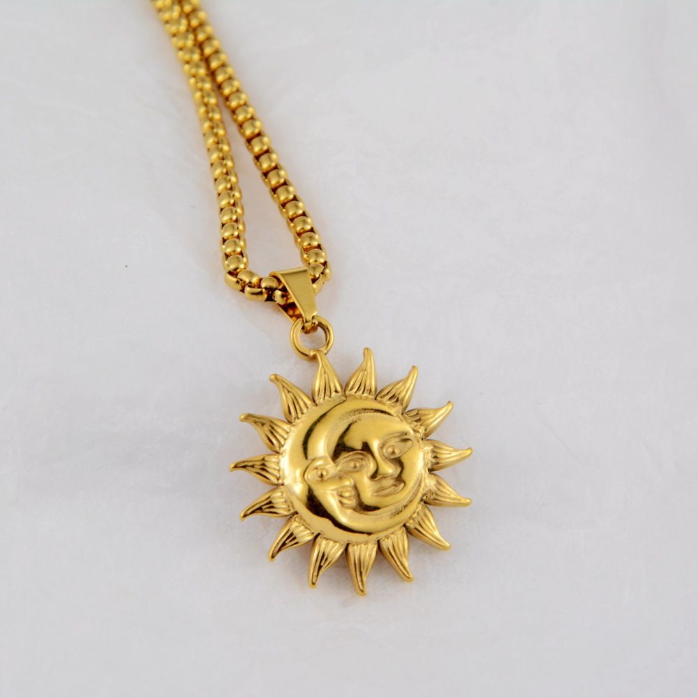 Bohemian Moon and Sun Face Pendant Necklaces Golden Minimalist Layered Coin Necklace For Women Men Jewelry Friendship Gift — image 2
