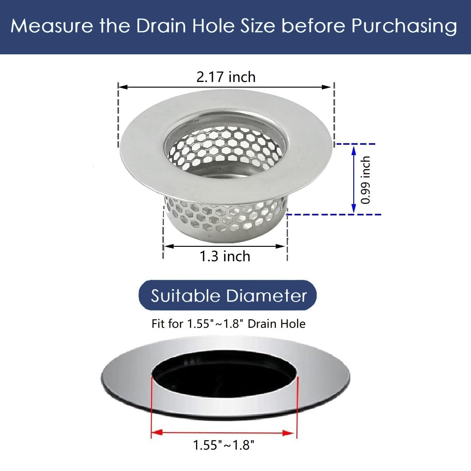 3PC Bathtub Drain Cover, Bathroom Sink Strainer, Drain Hair Catcher for Bathtub Laundry Utility Sink, Fit Hole Size — image 4