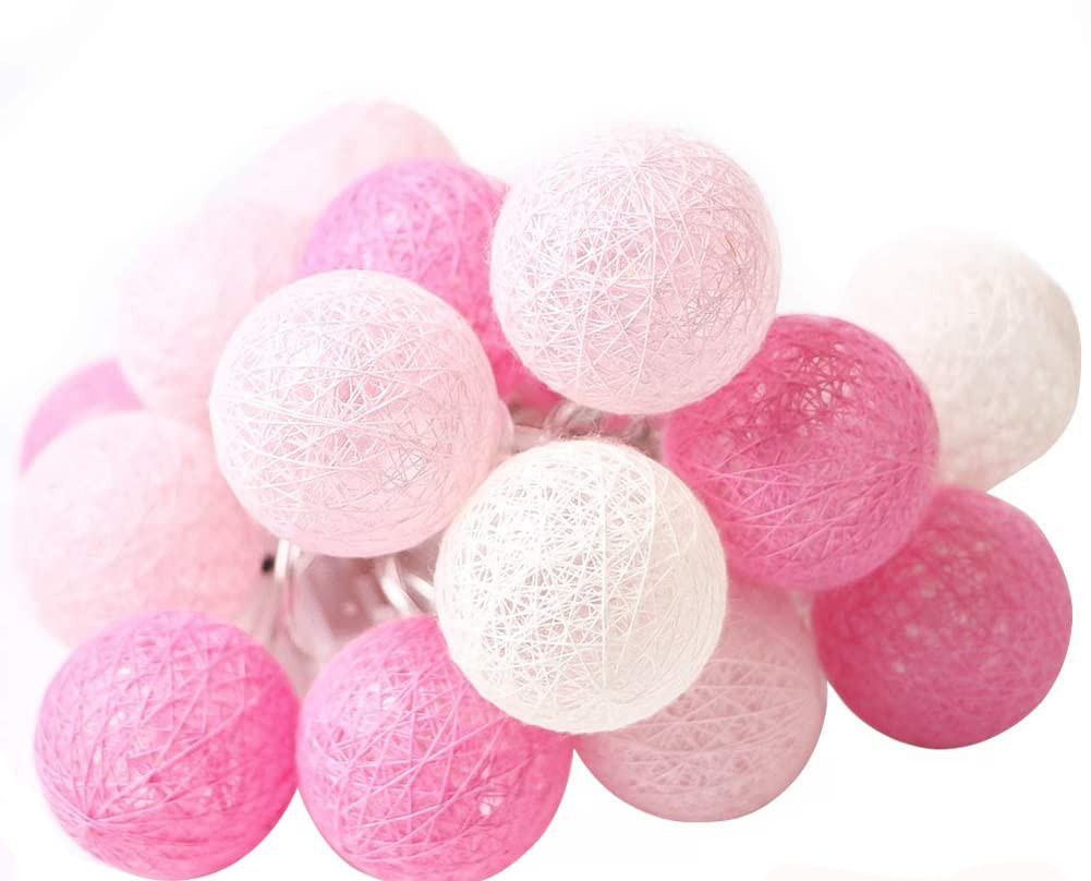 1 Set of 20 LED Pink 5cm Cotton Ball Battery Powered String Lights Christmas Gift Home Wedding Party Girl Bedroom Decoration Outdoor Indoor Table — image 4