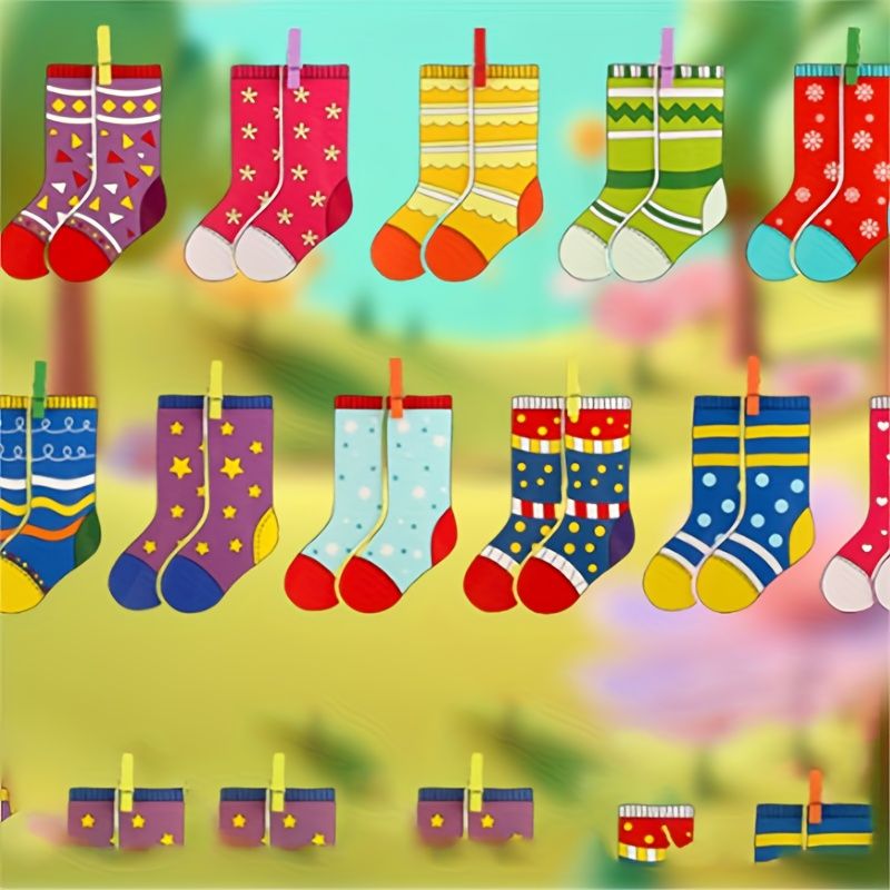 Colorful Life Skill Matching Game - 16 Pairs Socks, 20 Clips & A rope | Practical Life Skills Activity | Fine Motor, Organization 16 Pairs Socks+20 — image 3