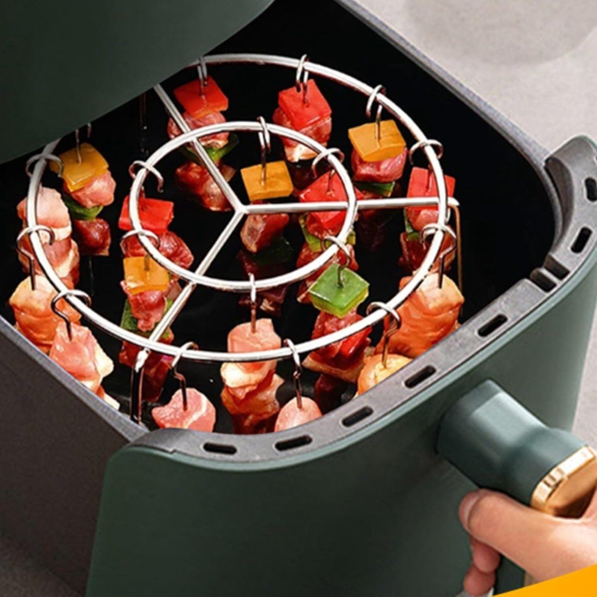 Stainless Steel Air Fryer Skewer Rack, Vertical BBQ Kebab Holder with 360 Degree Air Circulation, 16 x 10 cm for Oven Cooking โ image 6