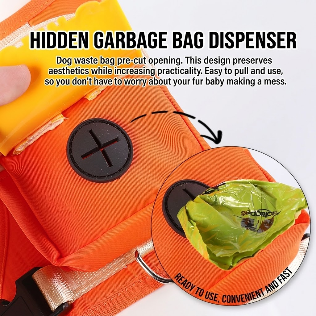Stylish Color-Block Dog Backpack Harness with Built-in Poop Bag Dispenser – No-Pull Vest Design, Breathable Mesh Interior, and Matching 1.5m Leash for — image 6