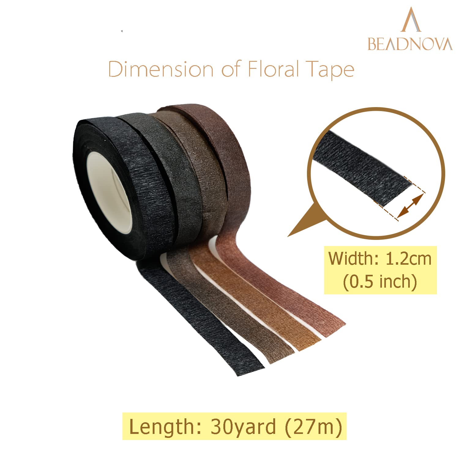 Floral Tape 1/2inch Mix Brown Black Flower Tape for Bouquets Floral Arranging Stem Wrap Craft (4 Colors Mix, Total 120yards) — image 2
