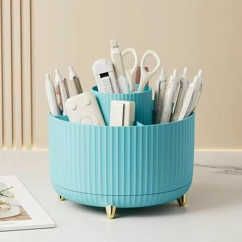 360 Degree Rotating Makeup Organizer Plastic Makeup Organizer 5 Compartment - Blue - Size 01