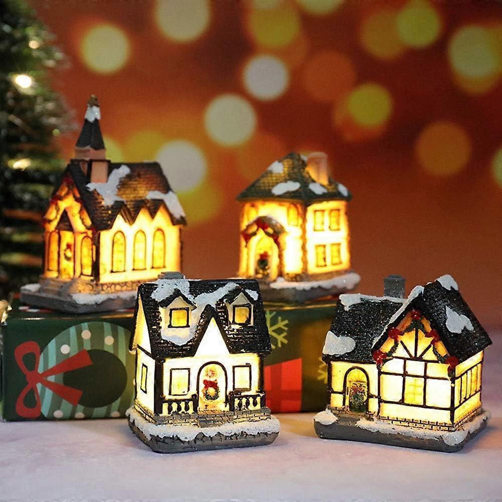 Christmas Scene Village Houses LED Christmas Decorations Resin Snow House with Warm White Light Battery Powered โ image 5