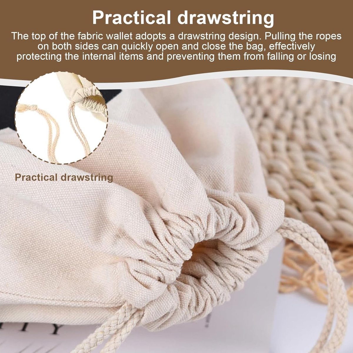 Pack of 8 Fabric Bags - Small Dollar Sign - Drawstring - Coin Pocket - Storage Accessories — image 3