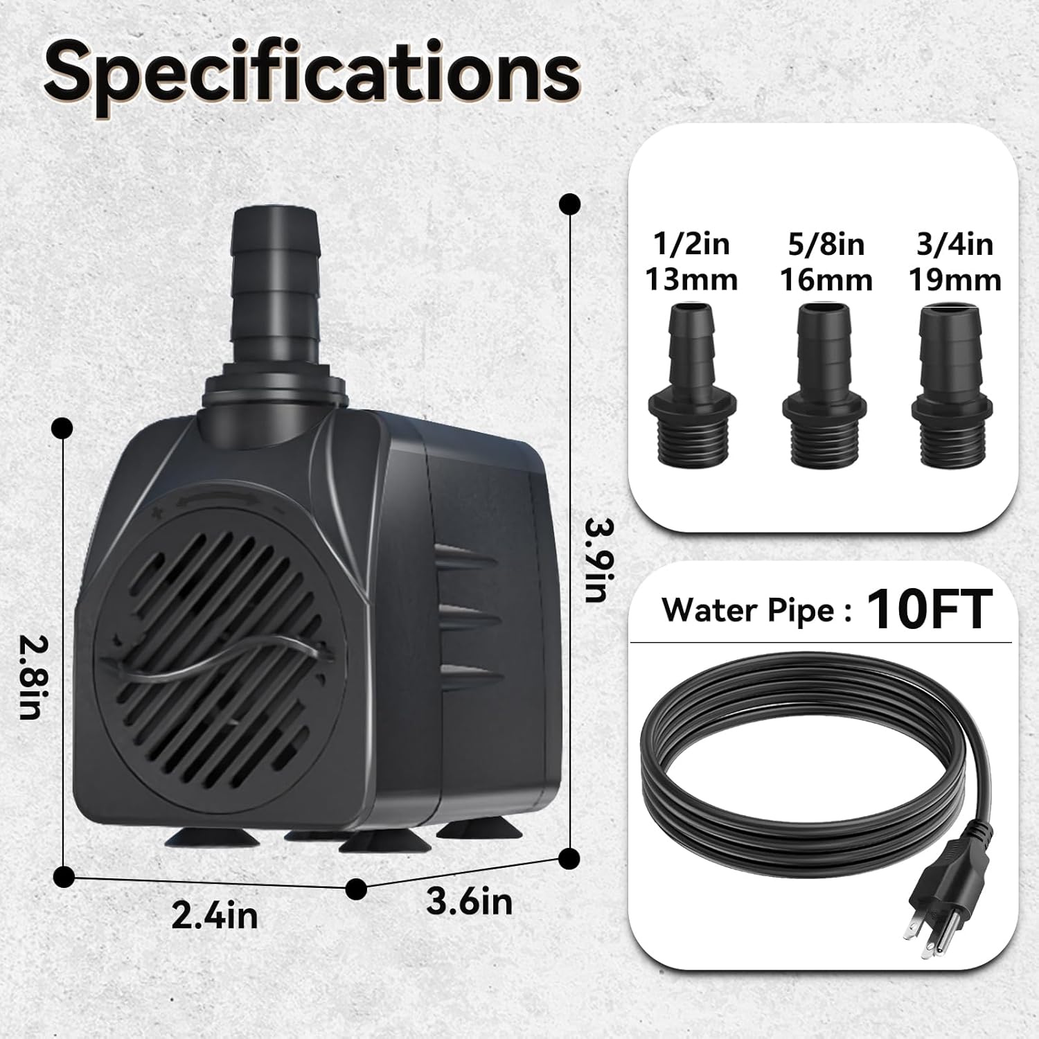 400GPH Submersible Water Pump, Ultra Quiet Fountain Pump for Ponds, Aquariums, Fish Tanks and Hydroponics. Adjustable Flow with 10ft Power Cord — image 3