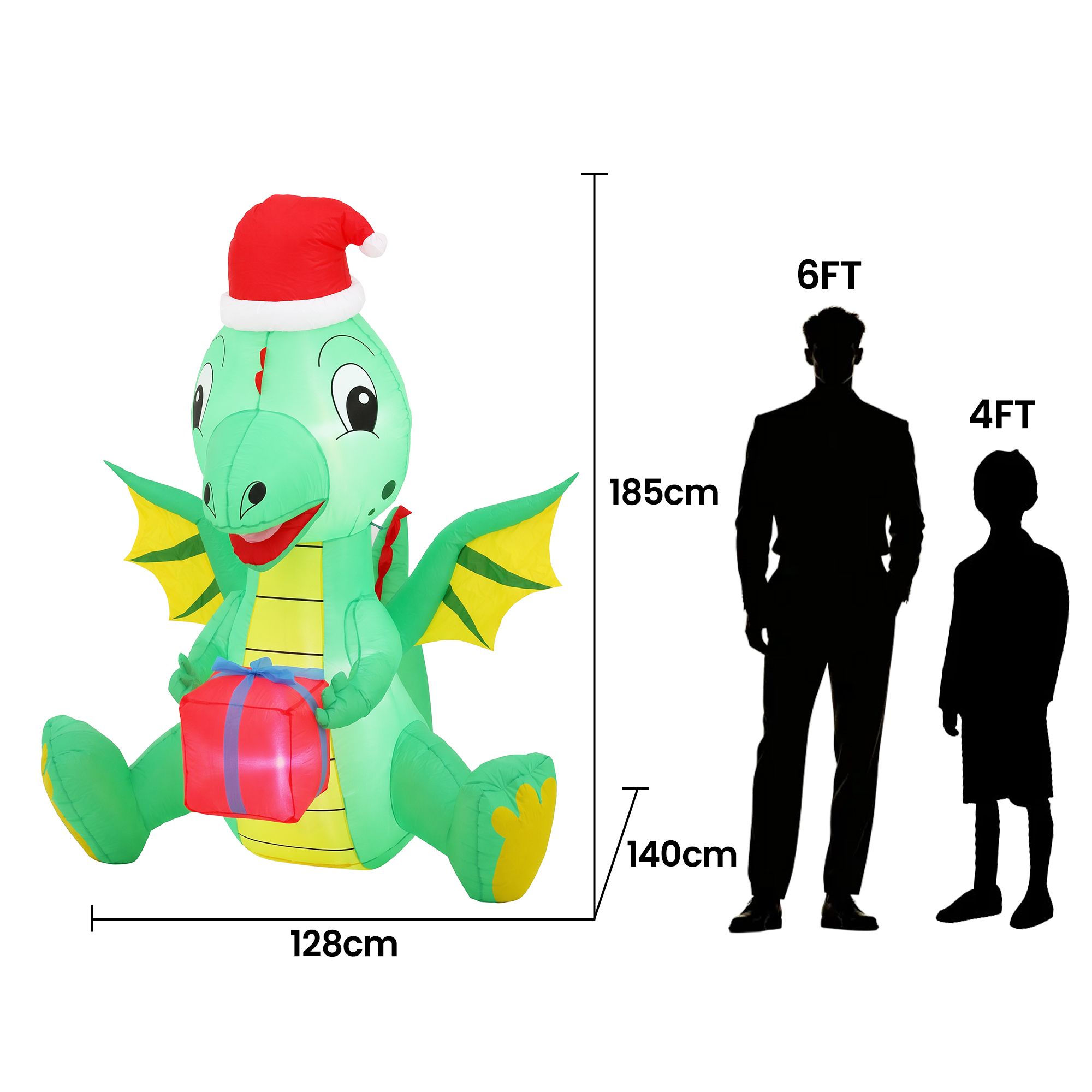 Jingle Jollys Christmas Inflatable Dragon 1.8M Height LED Outdoor Decorations Illuminated โ image 2