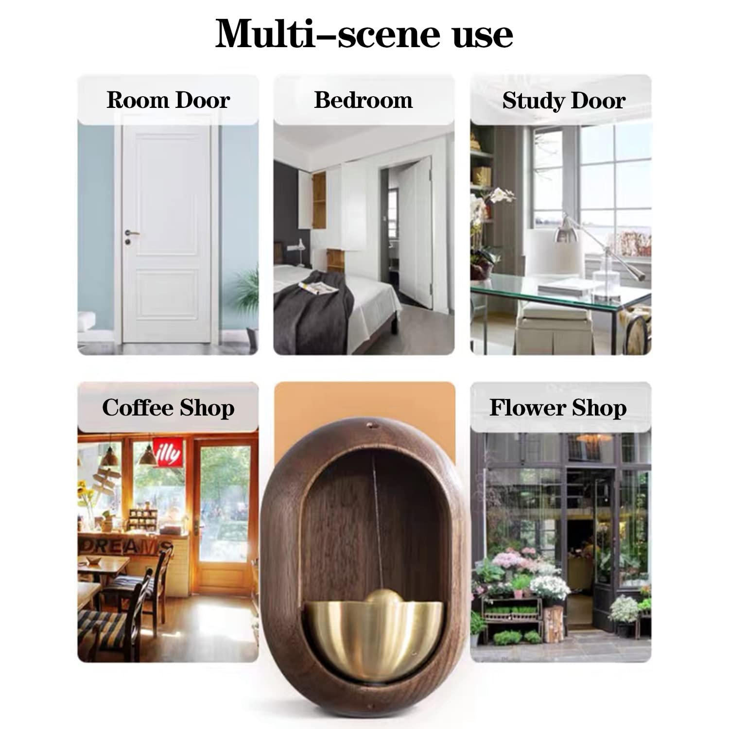 1 Piece Vintage Wooden Door Bell with Copper Chime and Magnetic Mount for Entryways and Bedrooms, Dark Wood Oval Design — image 3
