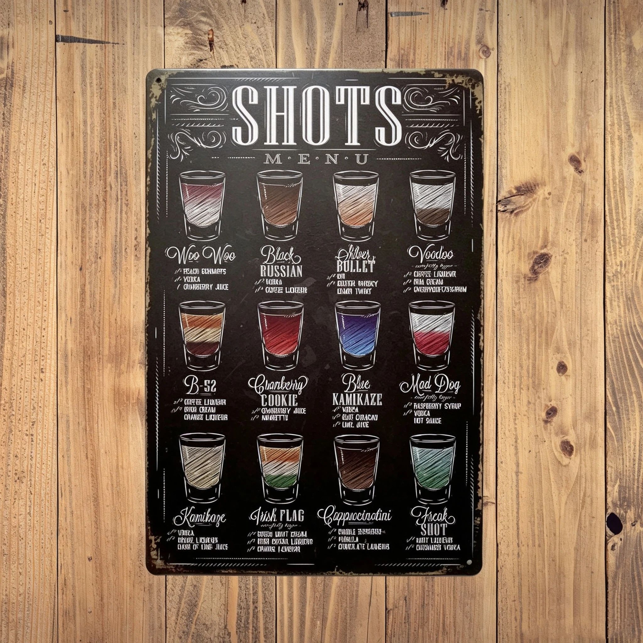 Beer Shots Menu Tin Sign,Kinds Of Colorful Beers Coffee Drinks Vintage Metal Tin Signs for Cafes Bars Pubs Shop — image 2