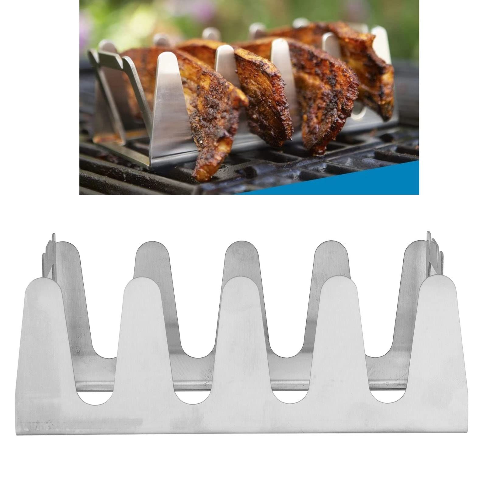Stainless Steel Roasting Stand, Portable BBQ Multi Grill Rack Gentle Cooking Rustproof Holds 4 Ribs for Grilling Barbecuing Smokin — image 5