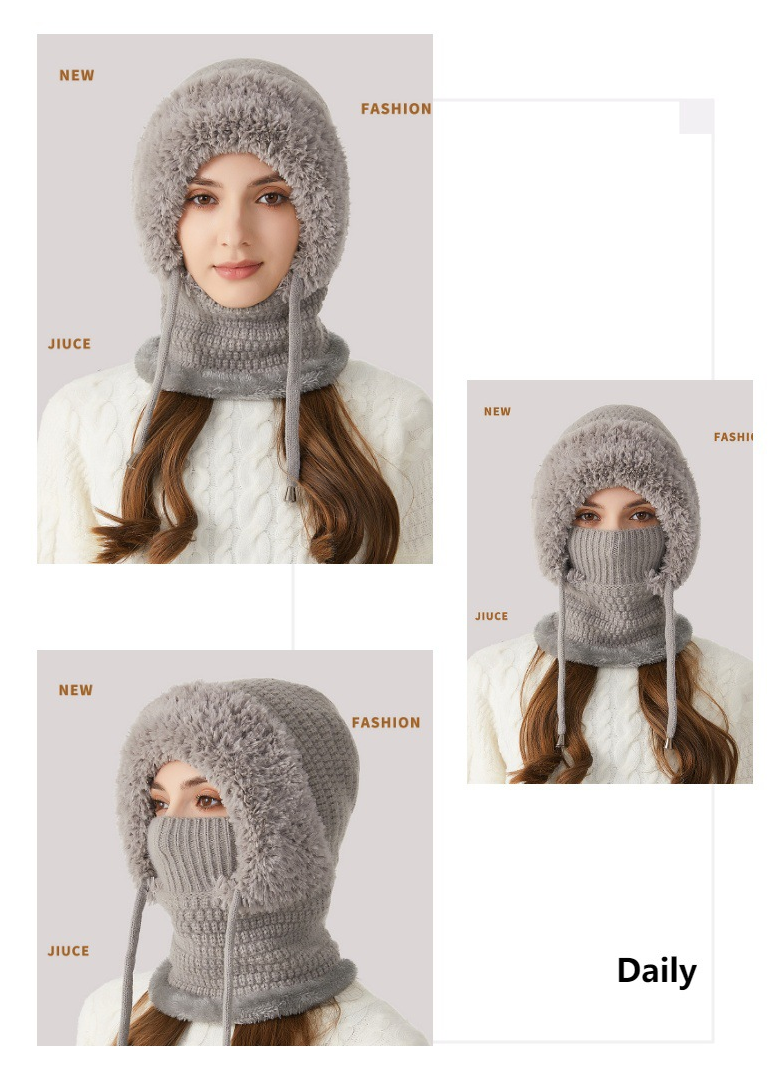 Winter Corn Velvet Hooded Scarf Mask Set - Thick Fleece Lined Knit Cap for Women - Warm Balaclava Neck Warmer for Extreme Cold - Pink โ image 2