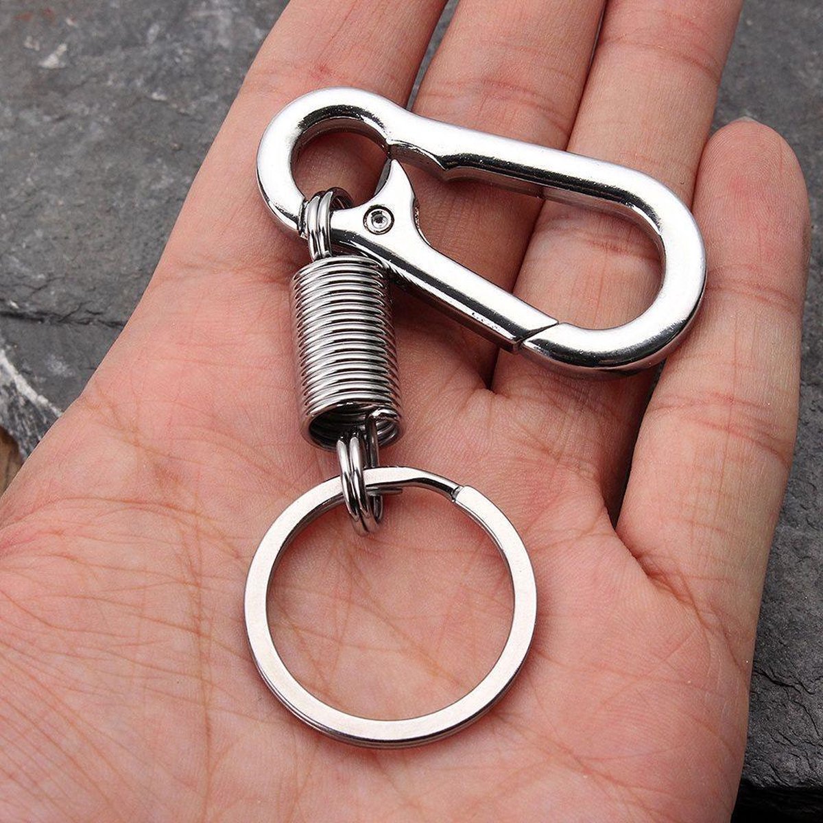 Keychain - Carabiner - Hook Shape Keychain - Hook - Rings - Stainless Steel - Gift - Black — image 3