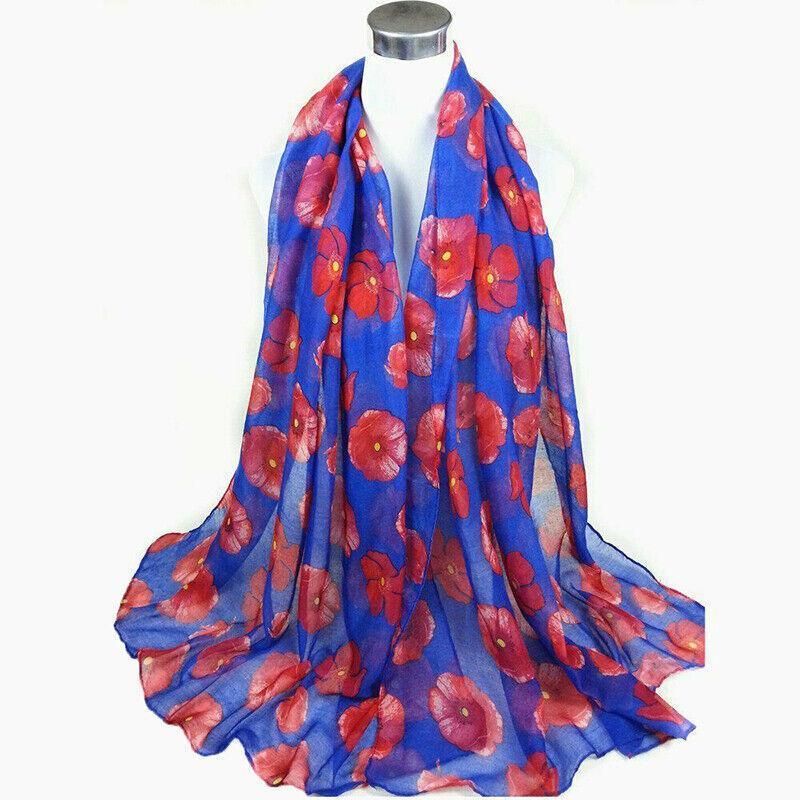 Women Ladies Poppy Print Floral Scarf Remembrance Day Poppies Scarves Wrap Shawl — image 5