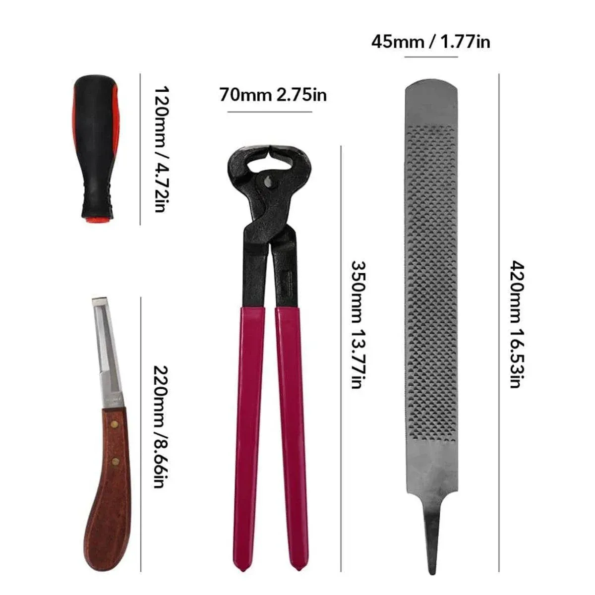 14 Inch Shoe Repair Tool Set Pliers Knife File Horseshoe Shear Hoof Trimming Kit — image 3