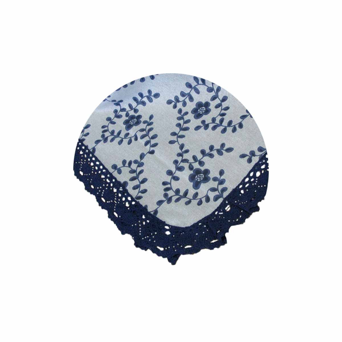 Floral Printed Premium 60% Cotton 40% Linen Table Cloth with Navy Lace Edging 140 x 180 cm / 4 Seater โ image 3