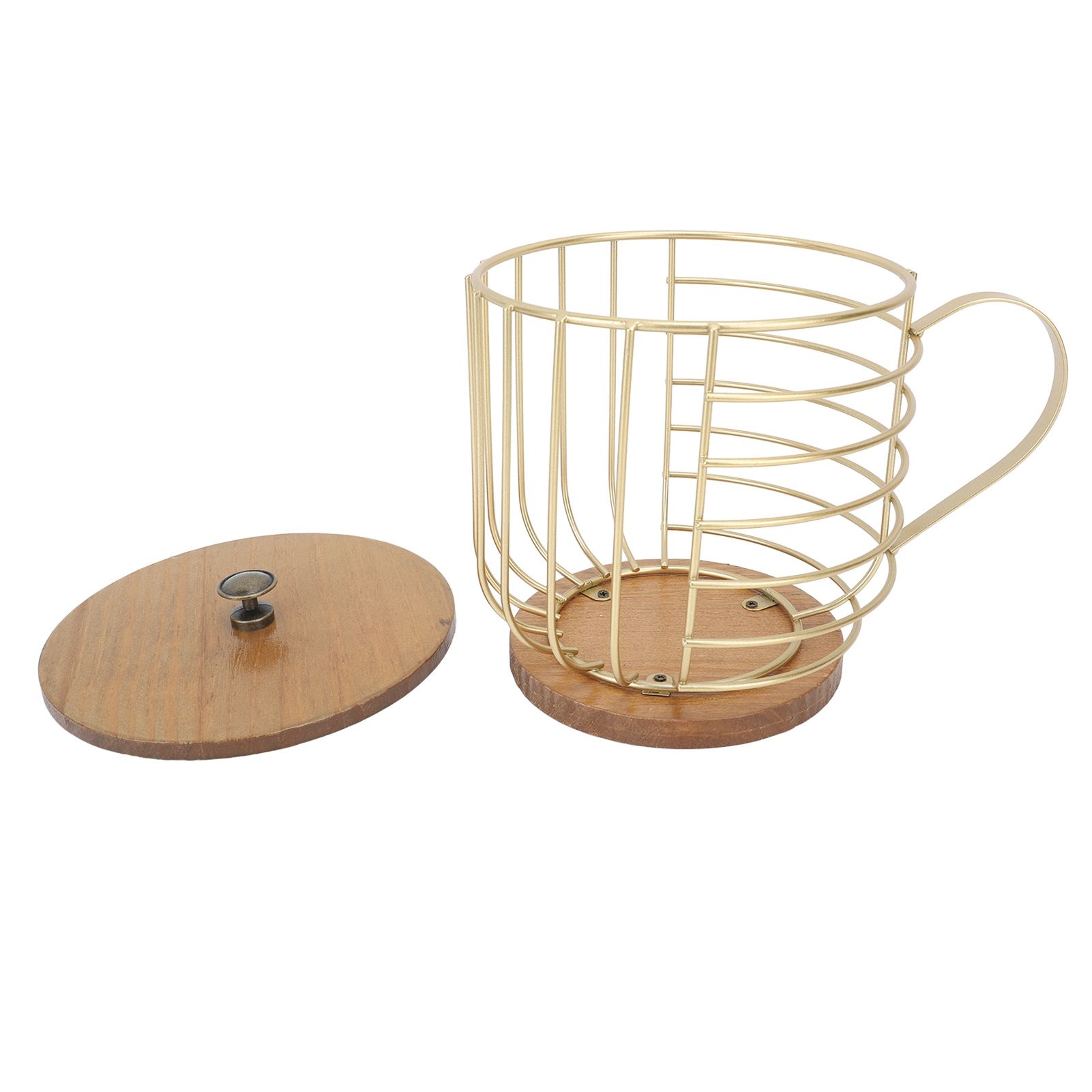 Coffee Pod Holder Iron Large Capacity Space Saving Wooden Base Coffee Pods Storage Organizer for Home Coffee Bar Gold with Lid โ image 4